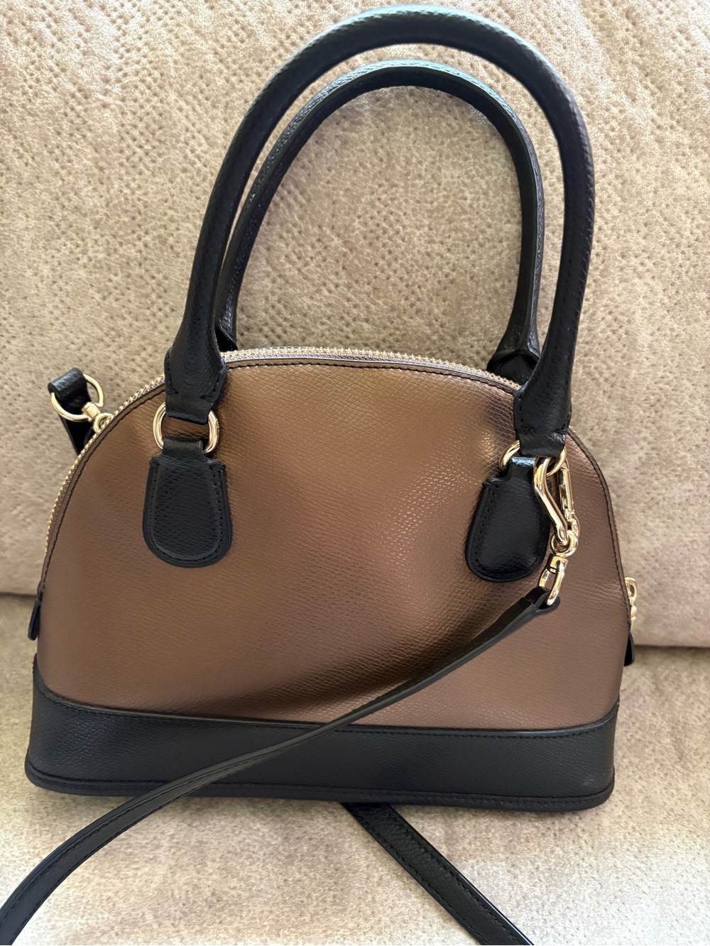 Coach Two-Tone Brown and Black Leather Dome Satchel - Picture 2 of 4